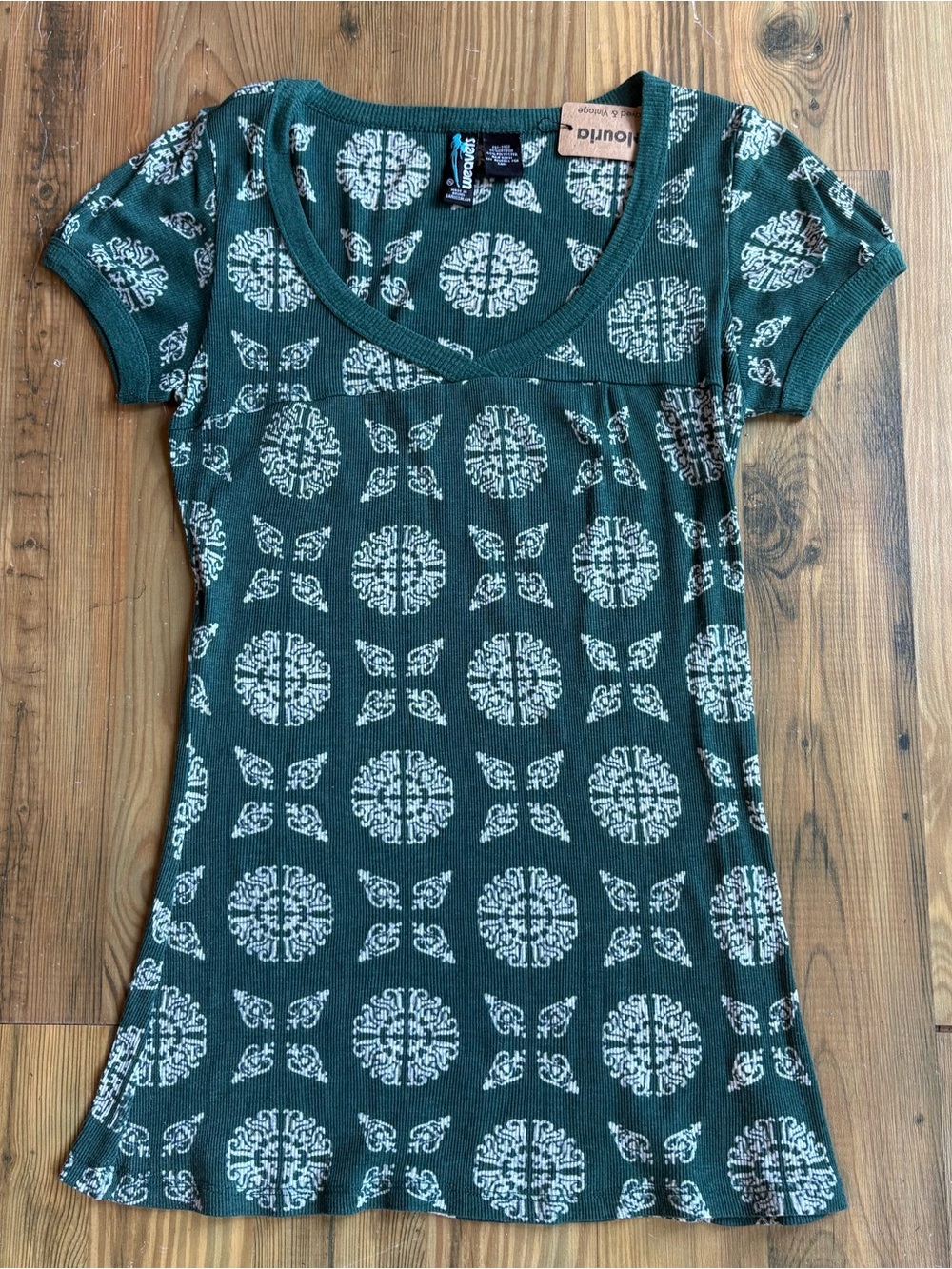 Y2K Weaver’s Mandala Printed Short-Sleeve Scoop Neck Top Sz XL